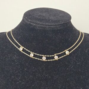 Chloe & Isabel Gold Tone Double Strand Bezel Choker Necklace Layered Minimalist